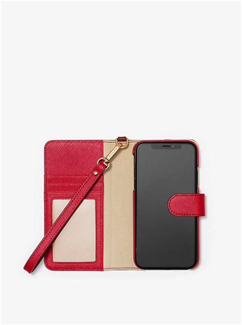 michael kors iphone xr trifold white|Saffiano Leather Wristlet Folio Case for iPhone XR .